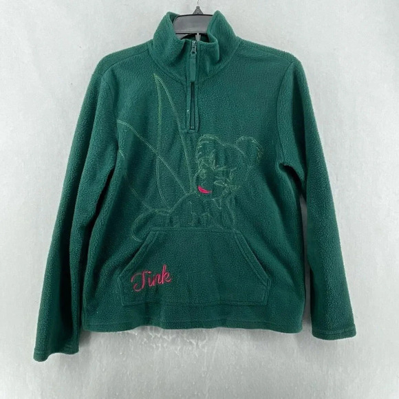 Disney Tinkerbell Pullover Fleece Sweatshirt Womens Sz S Green 1/4 Zip Mock Neck - Picture 1 of 11